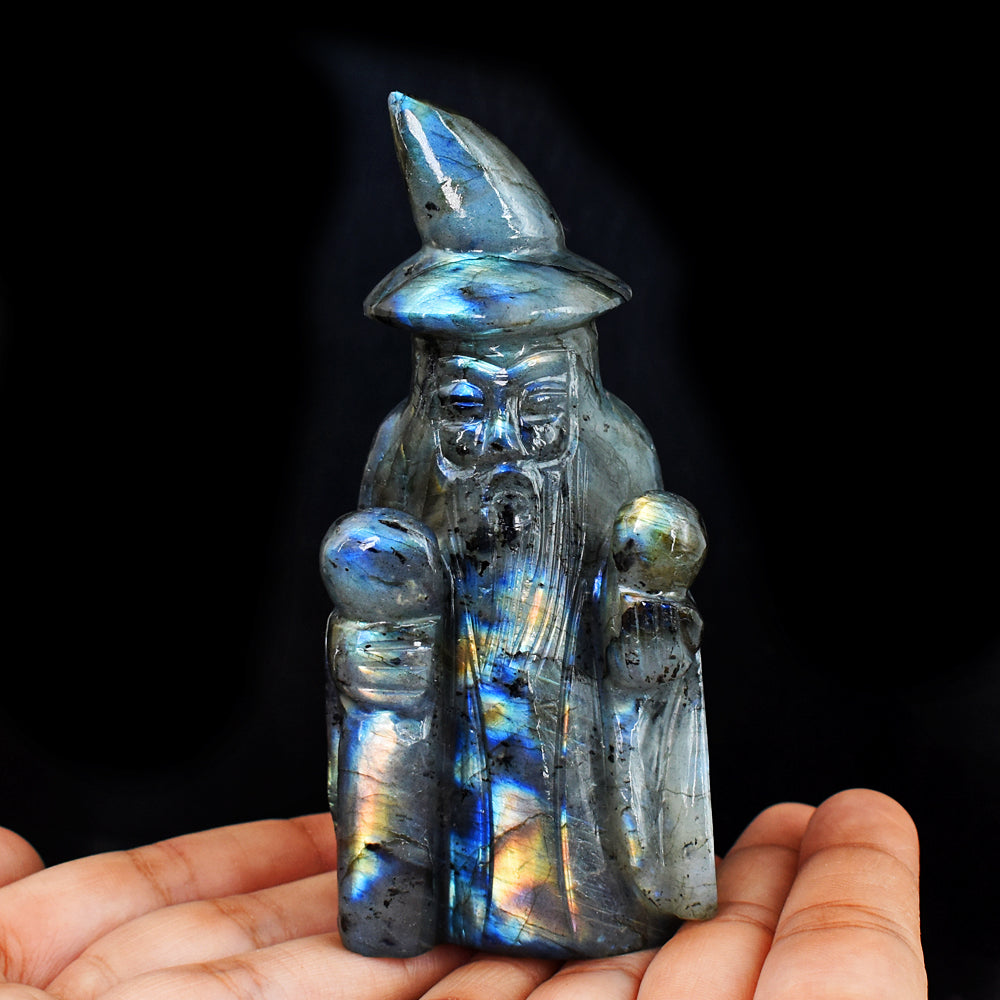 Marvellous 1327.00 Carats Amazing Flash Labradorite  Hand Carved Crystal Gemstone Wizard Carving