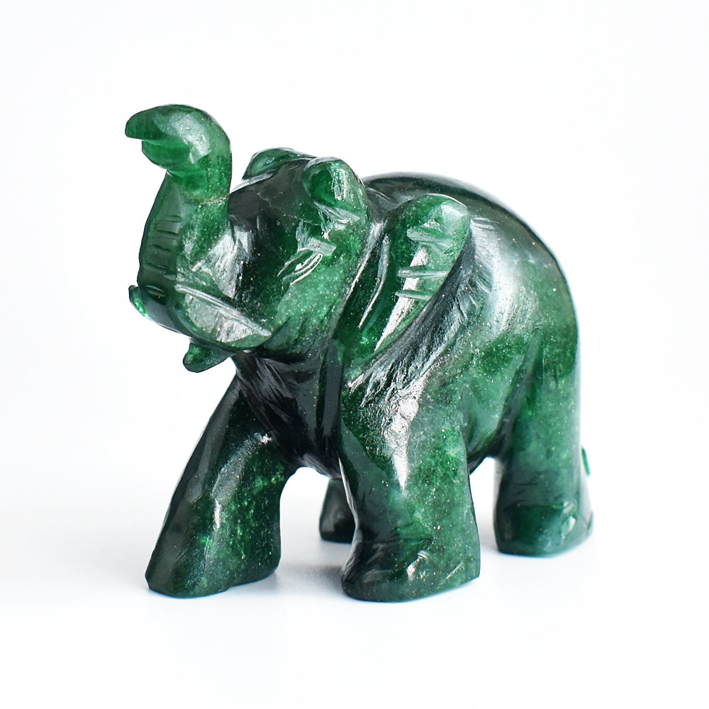 Gorgeous 818.00 Cts Genuine Green Jade Hand Carved Crystal Gemstone Carving Elephant