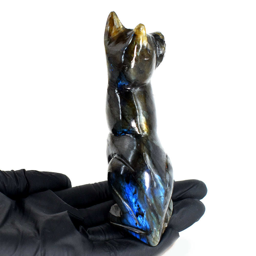 Amazing 994.00 Cts Genuine 994.00 Cts Genuine Labradorite Hand Carved Cat Crystal Carving Gemstone