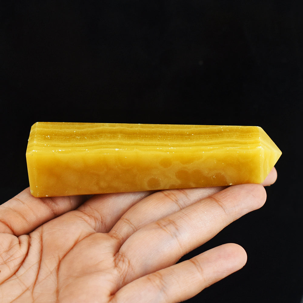 520.00 Cts Genuine Yellow Agate Hand Carved Healing Crystal Gemstone Tower Carving
