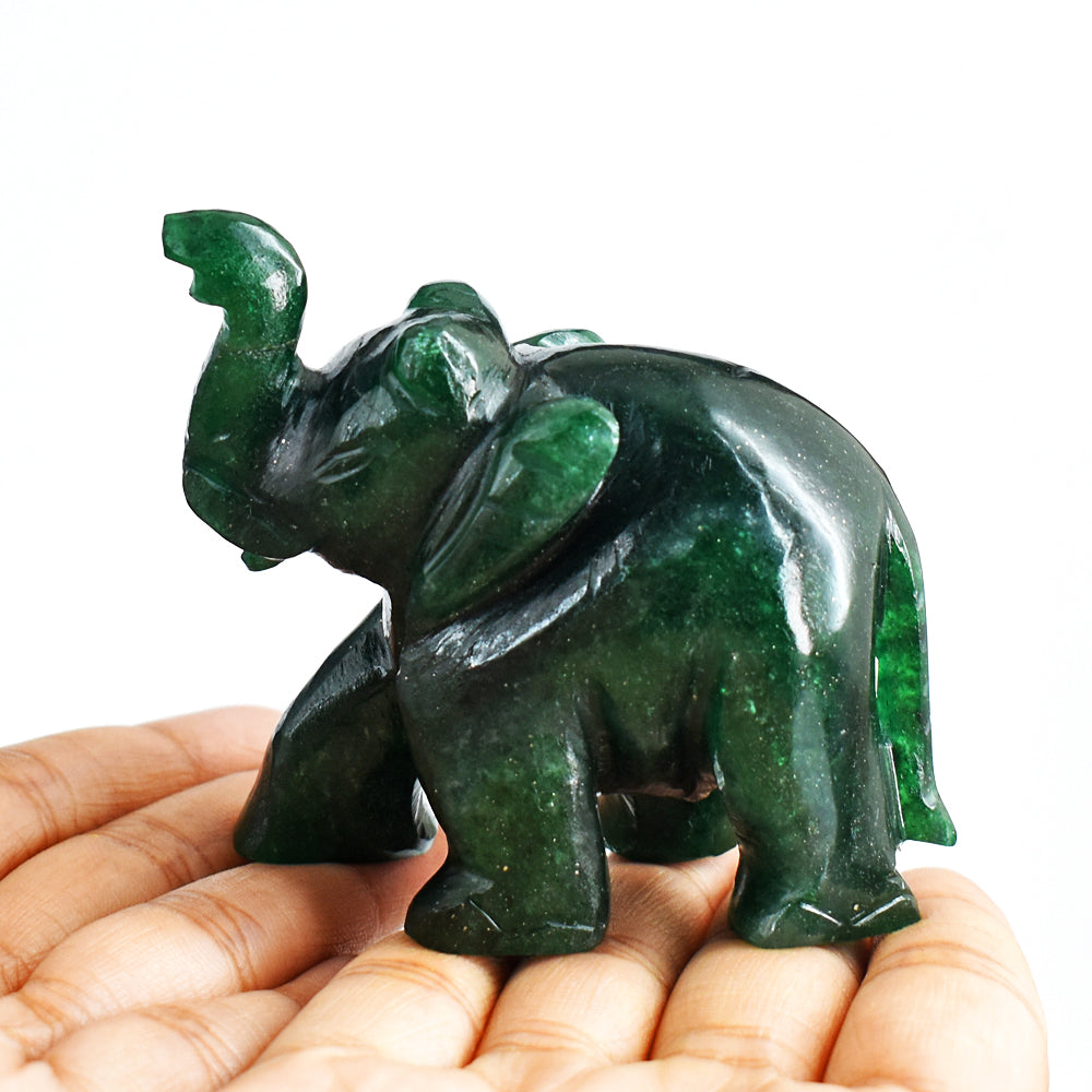 Gorgeous 818.00 Cts Genuine Green Jade Hand Carved Crystal Gemstone Carving Elephant