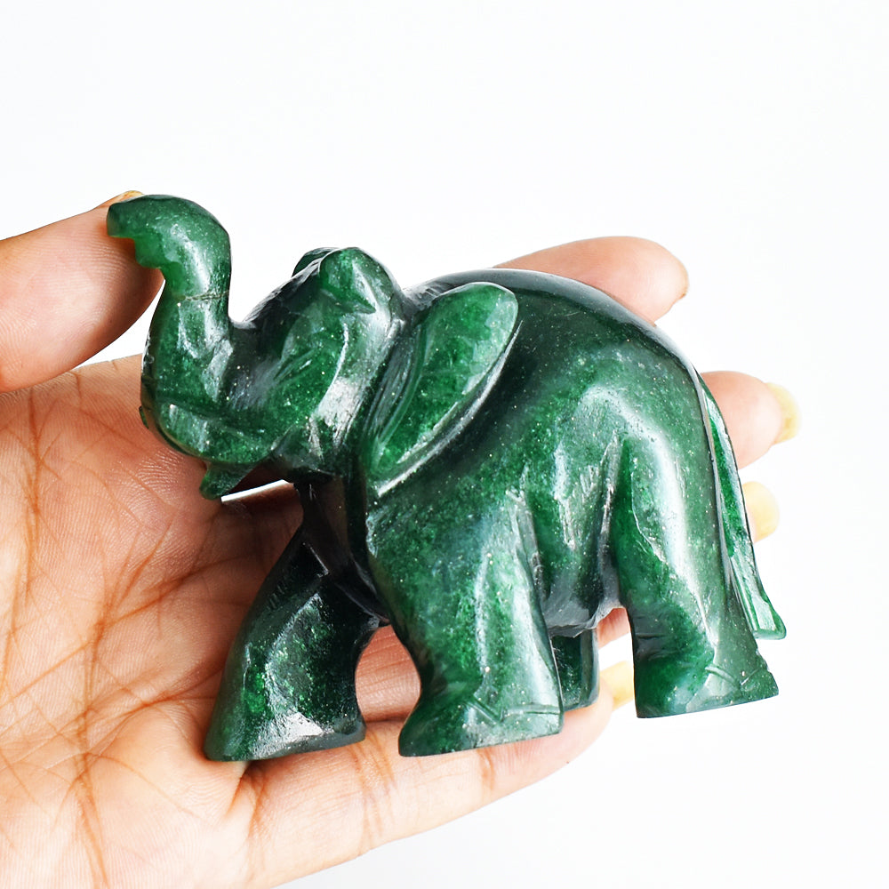 Gorgeous 818.00 Cts Genuine Green Jade Hand Carved Crystal Gemstone Carving Elephant