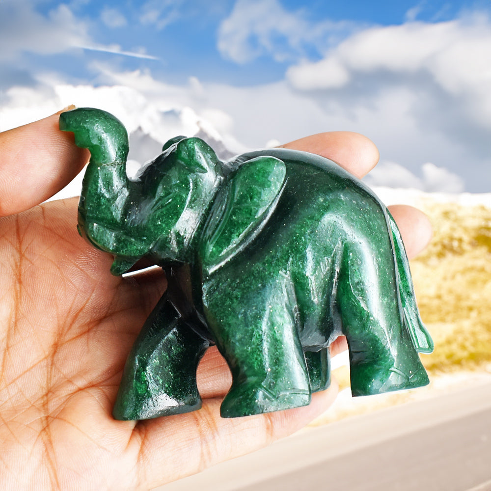 Gorgeous 818.00 Cts Genuine Green Jade Hand Carved Crystal Gemstone Carving Elephant