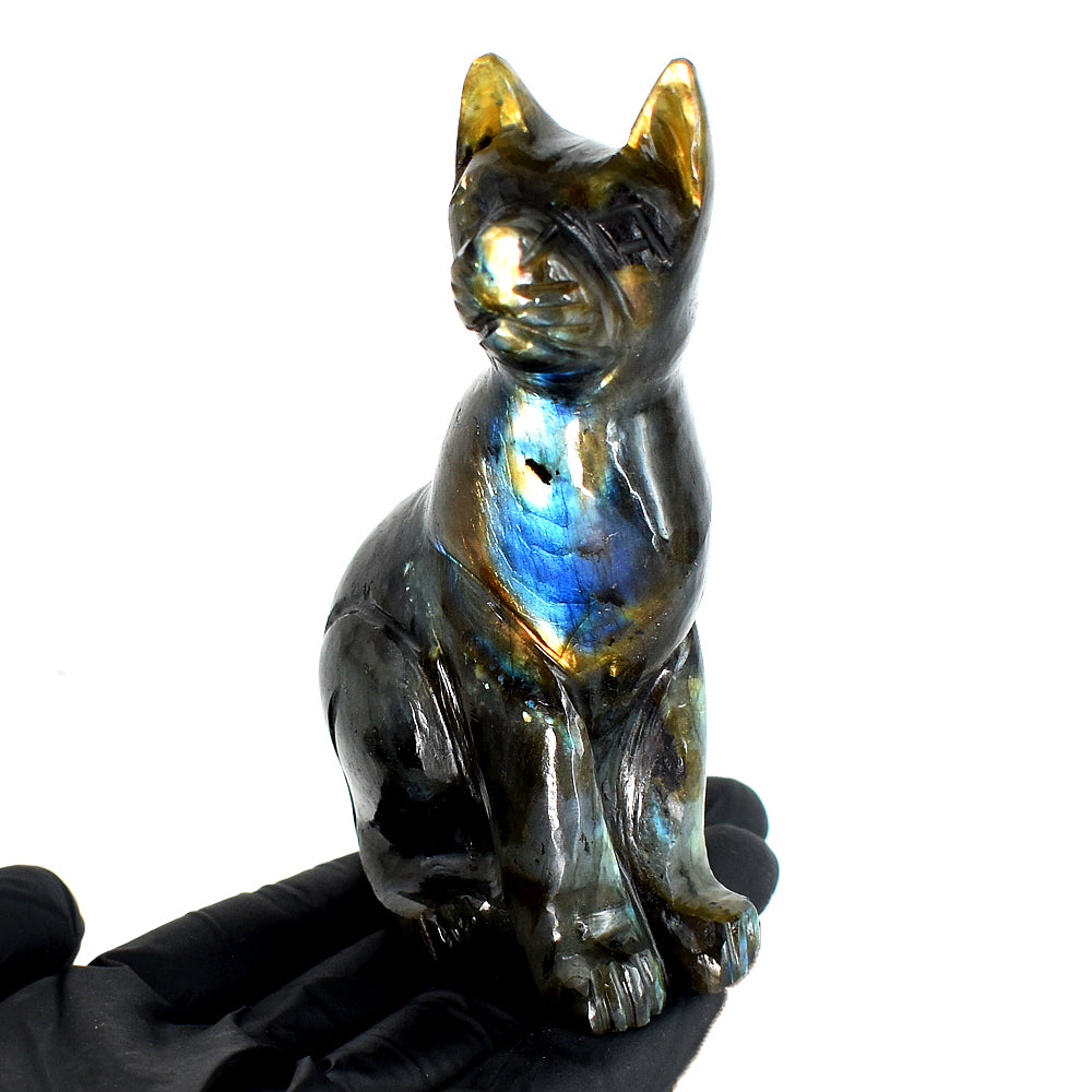 Amazing 994.00 Cts Genuine 994.00 Cts Genuine Labradorite Hand Carved Cat Crystal Carving Gemstone