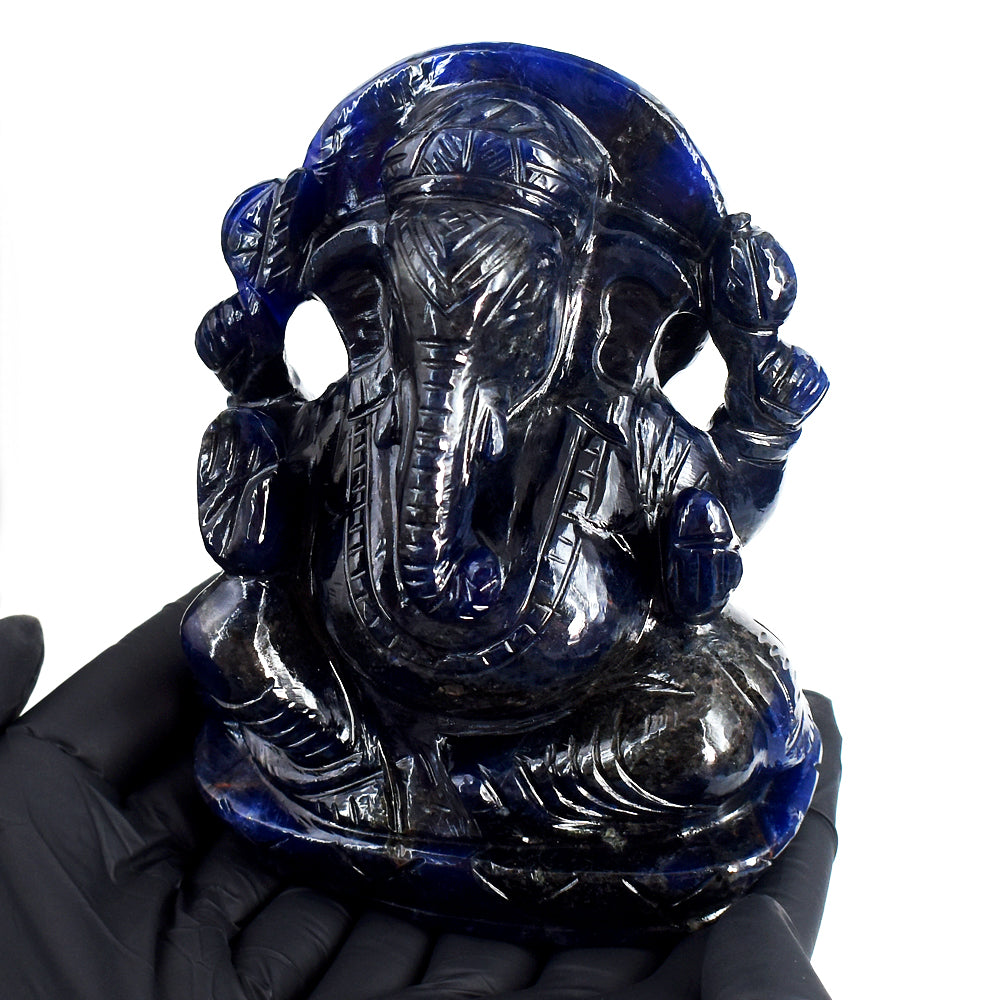 Exclusive 3987.00 Cts Genuine Blue Sodalite Hand Carved Crystal Gemstone Lord Ganesha Crystal Carving