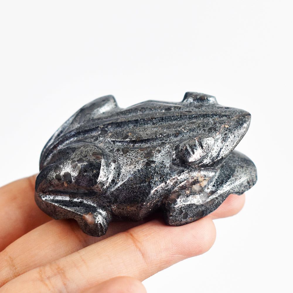 Artisian 736.00 Carats  Genuine  Hematite  Hand  Carved  Crystal  Gemstone  Carving  Frog
