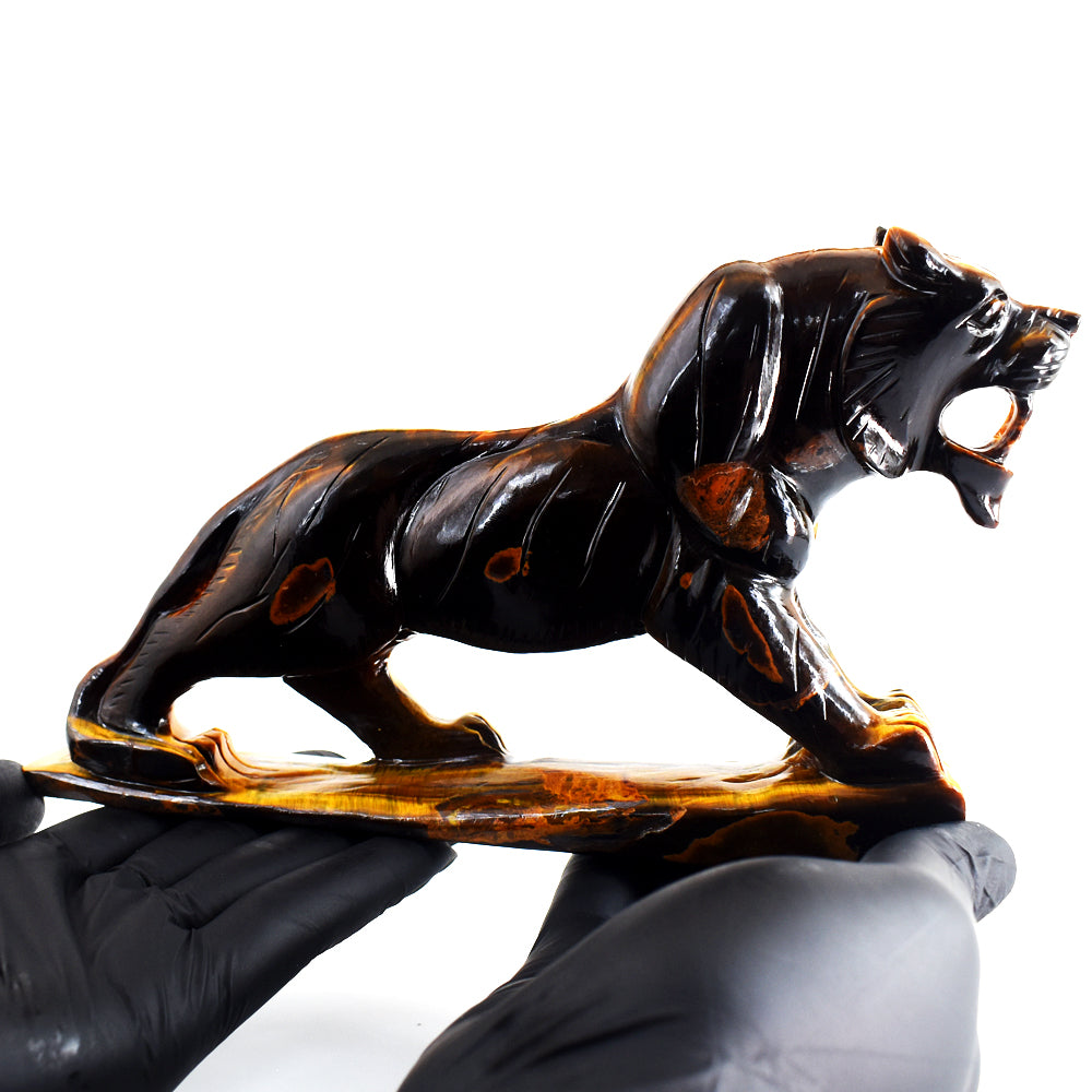 Exclusive 3154.00 Cts Genuine Tiger Eye Hand Carved Gemstone Crystal Lion Carving