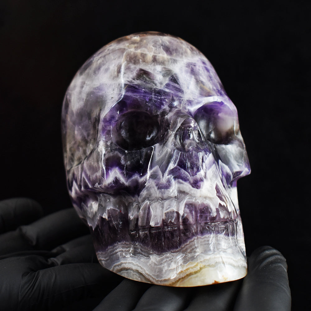 Natural 4434.00 Cts Genuine Chevron Amethyst Hand Carved Gemstone Skull Carving