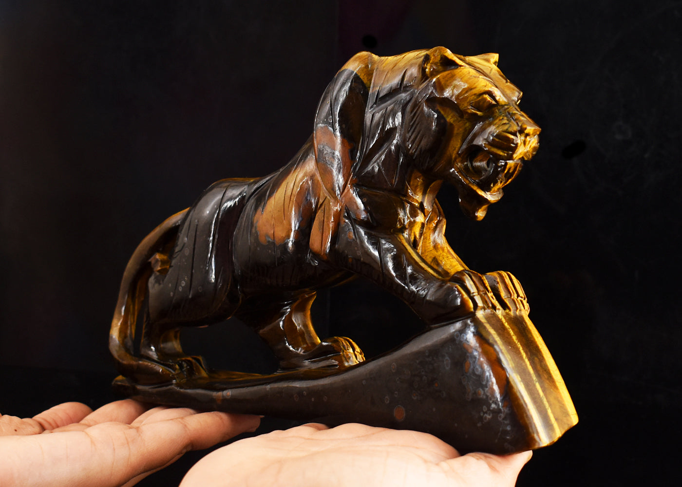 Awesome 6199.00 Cts Genuine Golden Tiger Eye Hand Carved Crystal Gemstone Lion Carving