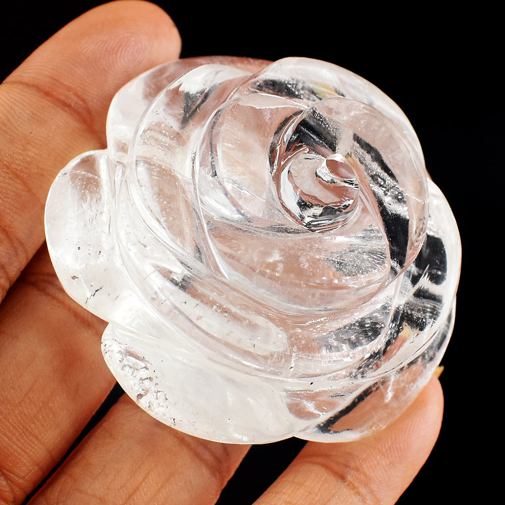 Beautiful  330.00 Carats  Genuine  White Quartz Hand  Carved  Crystal  Rose  Flower  Gemstone Carving