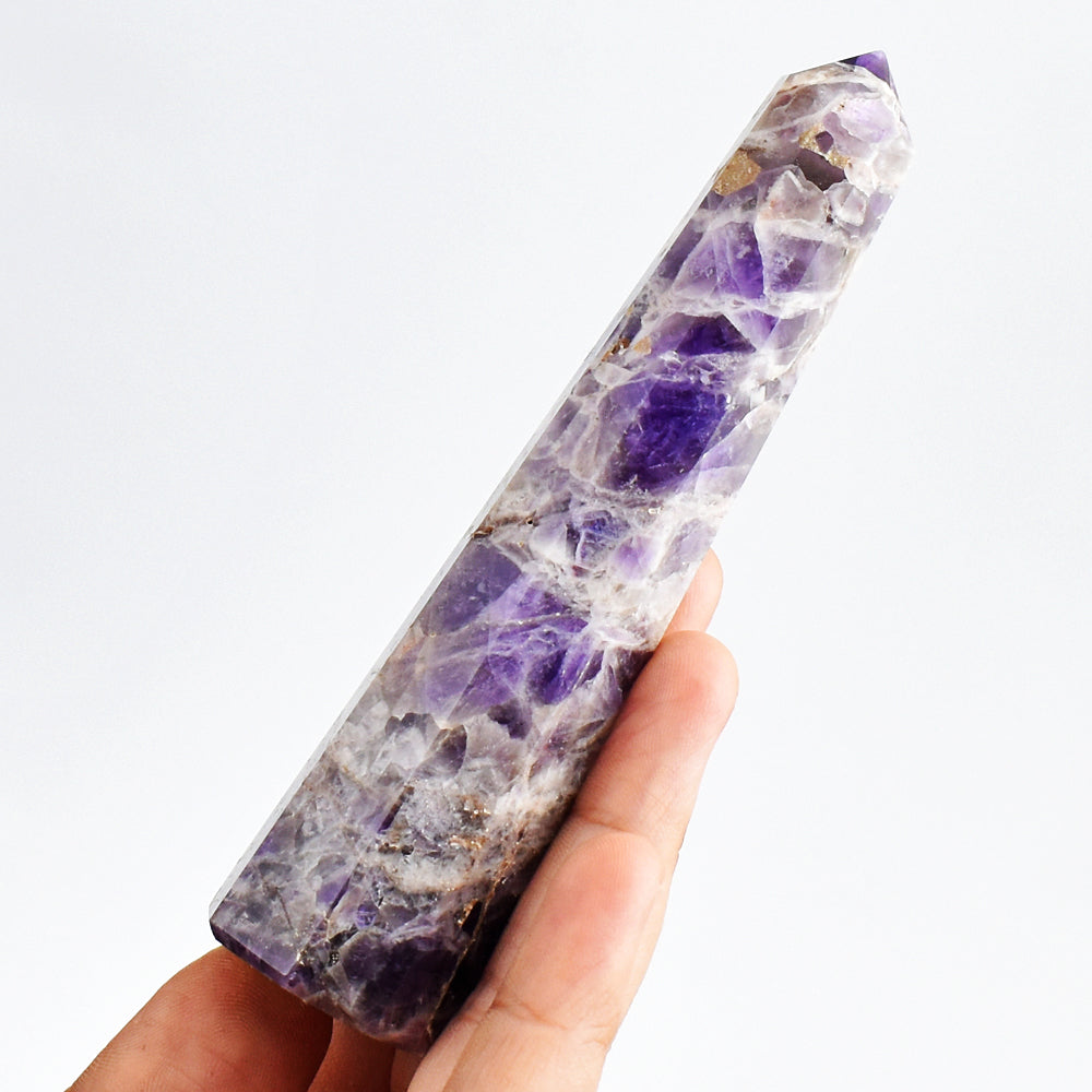 Genuine  563.00 Carats Chevron  Amethyst  Hand  Carved Crystal  Gemstone Healing  Point