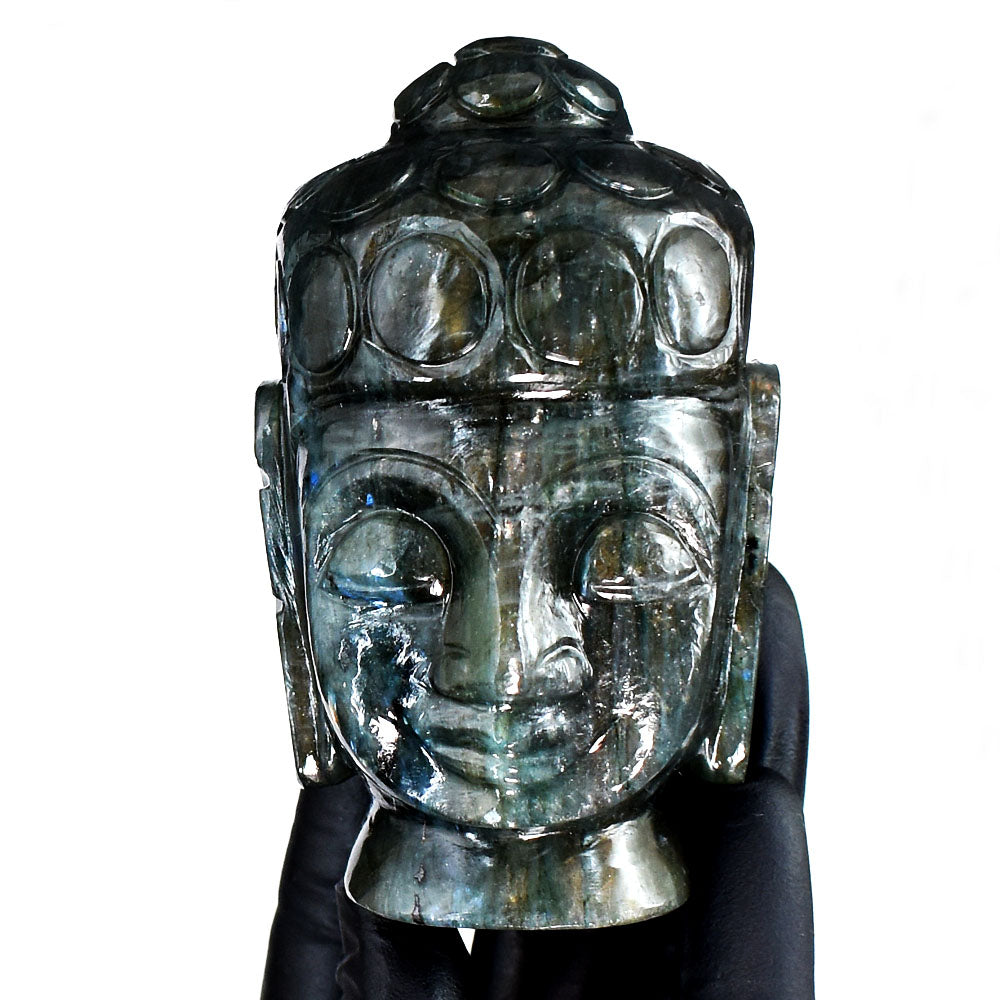 Craftsmen 1623.00 Cts Genuine Golden Flash Labradorite Hand Carved Gemstone Buddha Head Carving