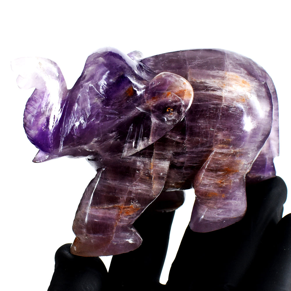 Premium 1796.00 Cts Genuine Amethyst Hand Carved Gemstone Crystal Elephant Carving
