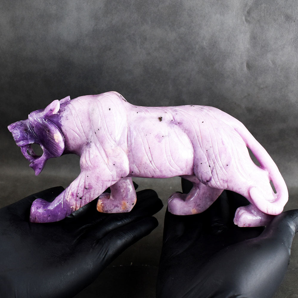 Stunning 4470.00 Cts Genuine Lepidolite Hand Carved Crystal Lion Gemstone Carving