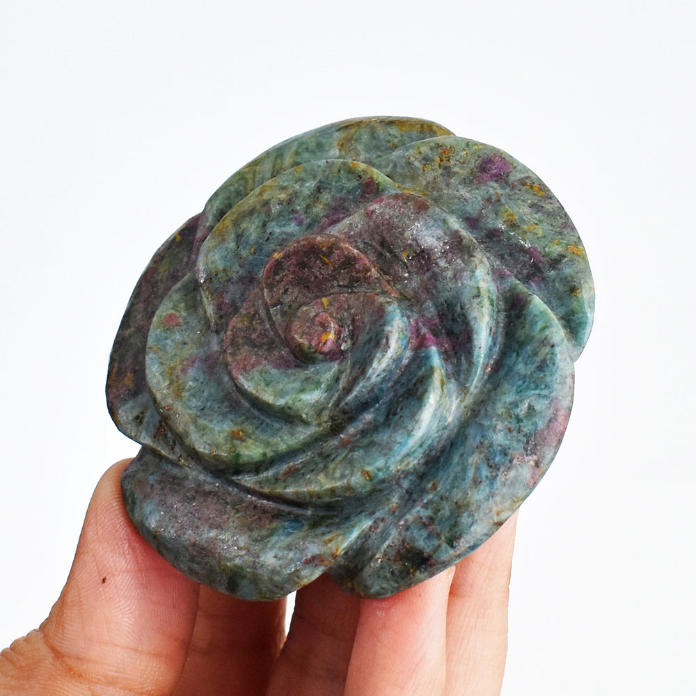 Awesome 538.00 Carats Genuine  Ruby In Kyanite  Hand Carved Crystal Gemstone  Carving Rose