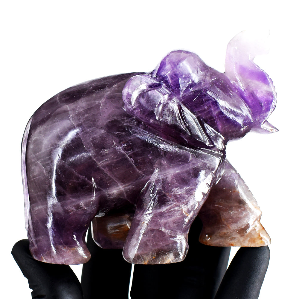 Premium 1796.00 Cts Genuine Amethyst Hand Carved Gemstone Crystal Elephant Carving