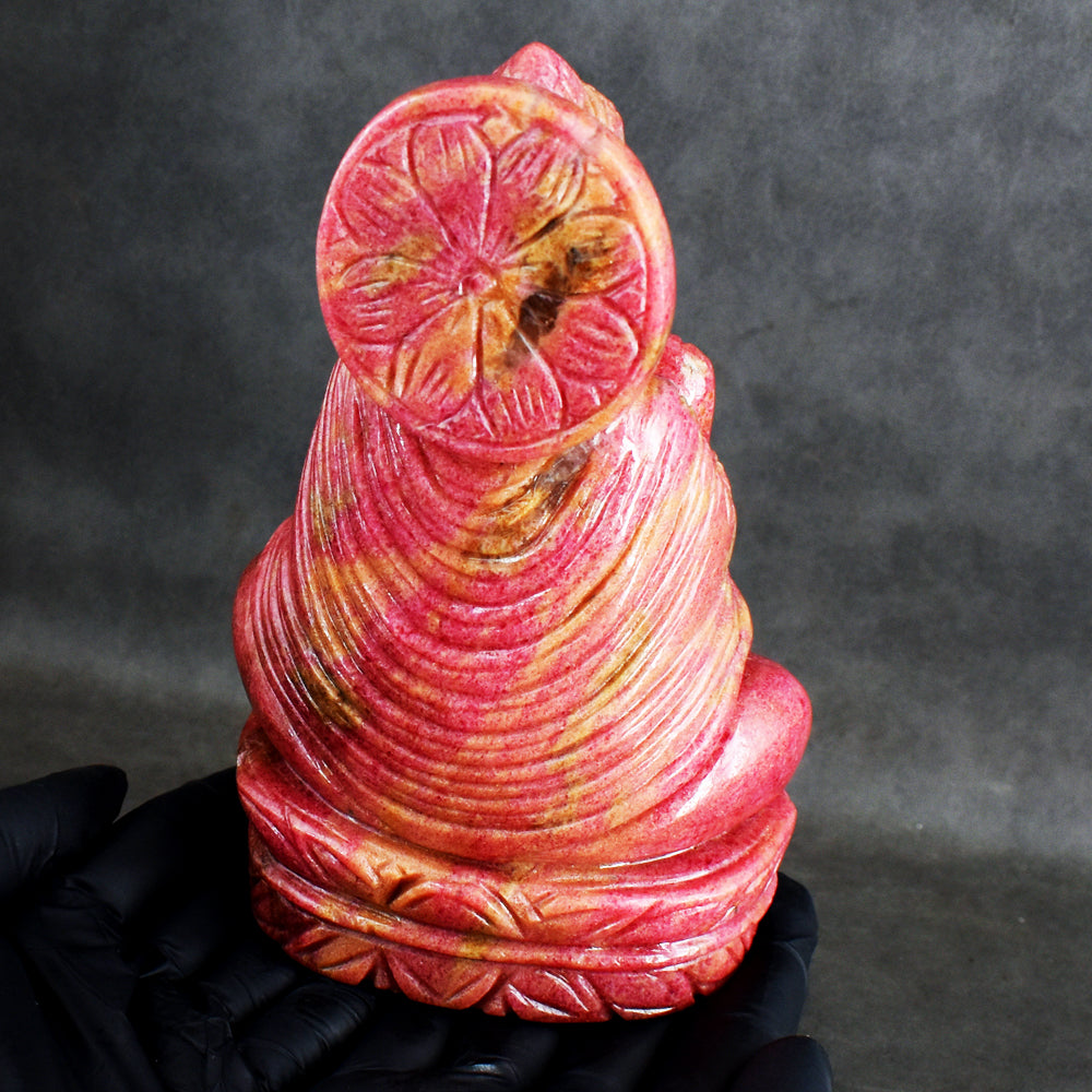 Stunning 6344.00 Cts Genuine Rhodonite Hand Carved Crystal Buddha Statue Gemstone Carving