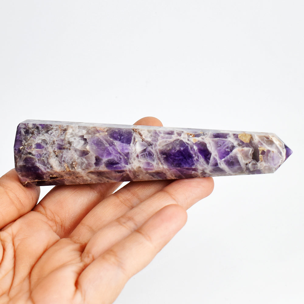Genuine  563.00 Carats Chevron  Amethyst  Hand  Carved Crystal  Gemstone Healing  Point