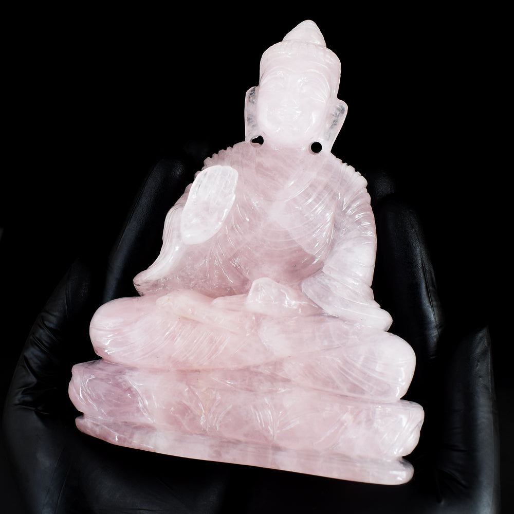 Natural 4037.00 Cts Genuine Pink Rose Quartz Hand Carved Gemstone Crystal Buddha Statue Carving