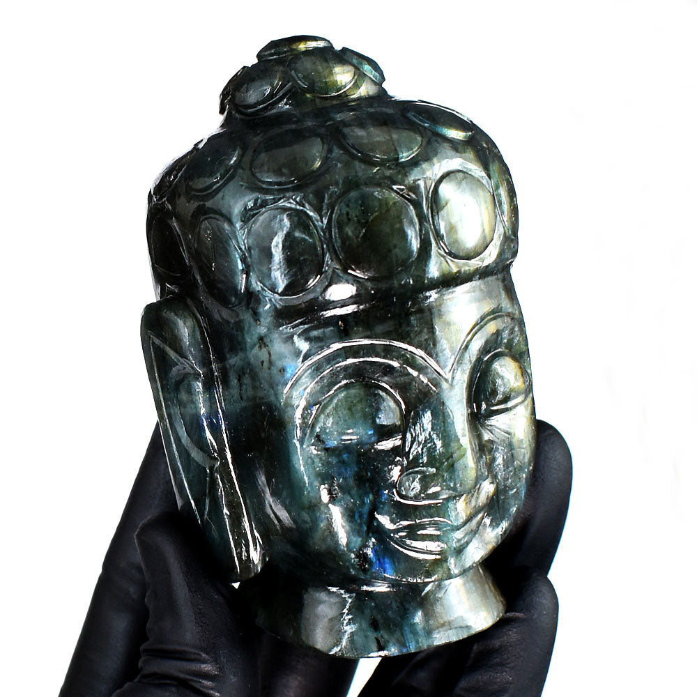 Craftsmen 1623.00 Cts Genuine Golden Flash Labradorite Hand Carved Gemstone Buddha Head Carving