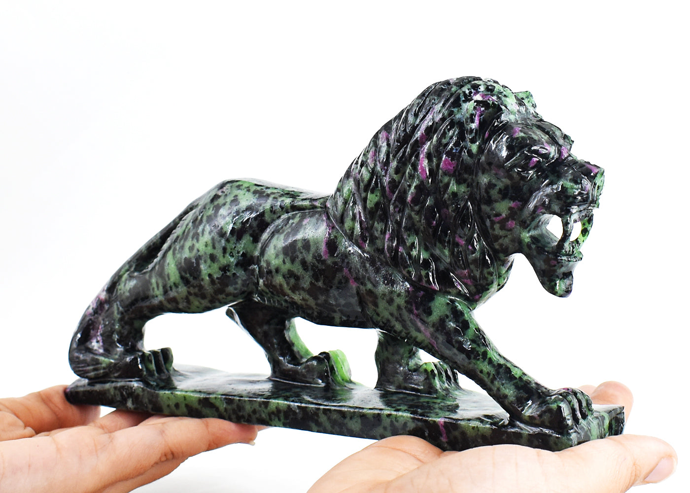 Gorgeous 6635.00 Carats  Genuine Ruby Zoisite Hand Carved  Crystal Gemstone Lion Carving