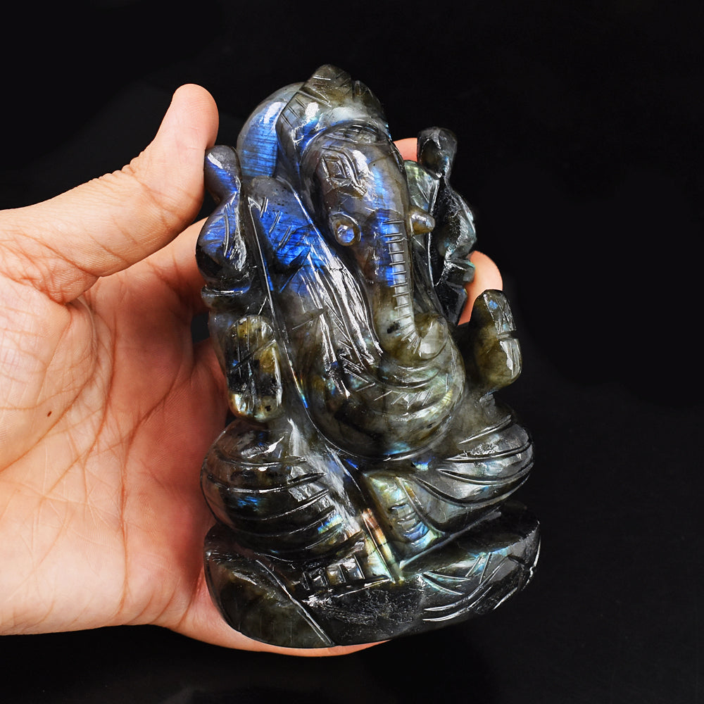 Stunning 3319.00 Cts Genuine Amazing Flash Labradorite Hand Carved Crystal Gemstone Carving Lord Ganesha