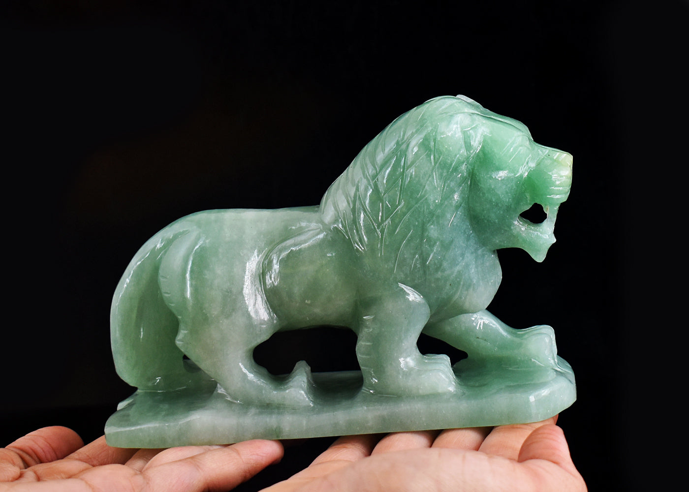 Artisian 4590.00 Cts Genuine Green Aventurine Hand Carved Crystal Gemstone Carving Lion