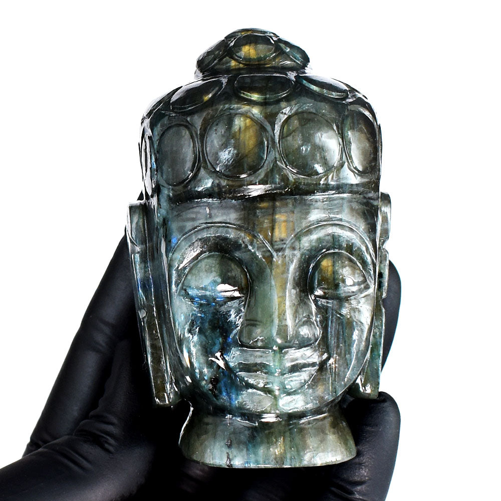 Craftsmen 1623.00 Cts Genuine Golden Flash Labradorite Hand Carved Gemstone Buddha Head Carving