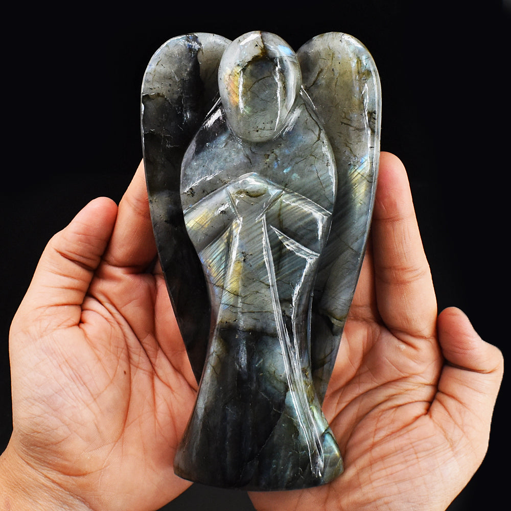 Golden & Blue Flash Labradorite 3493.00 Cts Genuine Hand Carved Healing Praying Angel