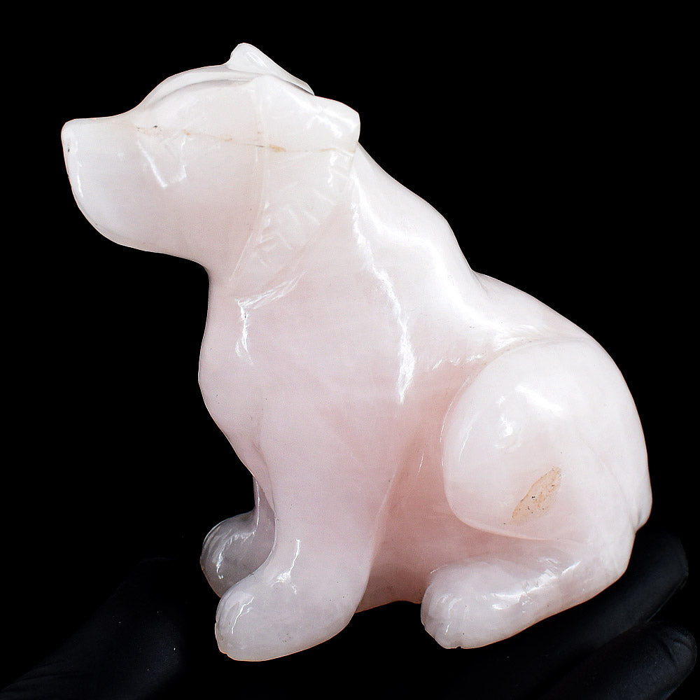 Beautiful 1632.00 Cts Genuine Rose Quartz Hand Carved Crystal Gemstone Dog Carving