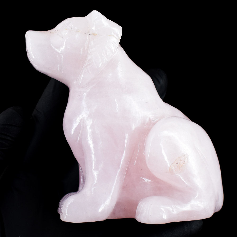 Beautiful 1632.00 Cts Genuine Rose Quartz Hand Carved Crystal Gemstone Dog Carving