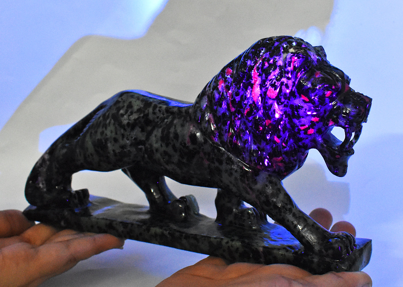 Gorgeous 6635.00 Carats  Genuine Ruby Zoisite Hand Carved  Crystal Gemstone Lion Carving