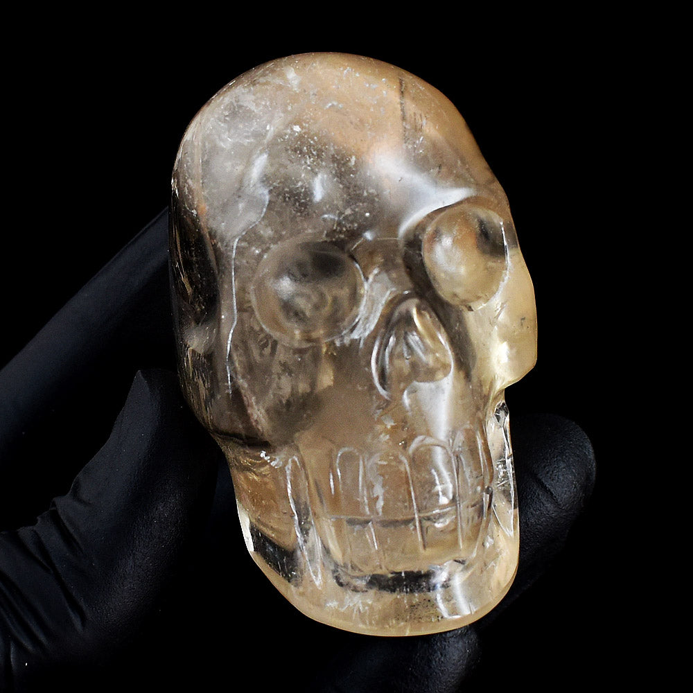 Natural 573.00 Carats Genuine White Quartz Hand Carved Crystal Gemstone Skull Carving