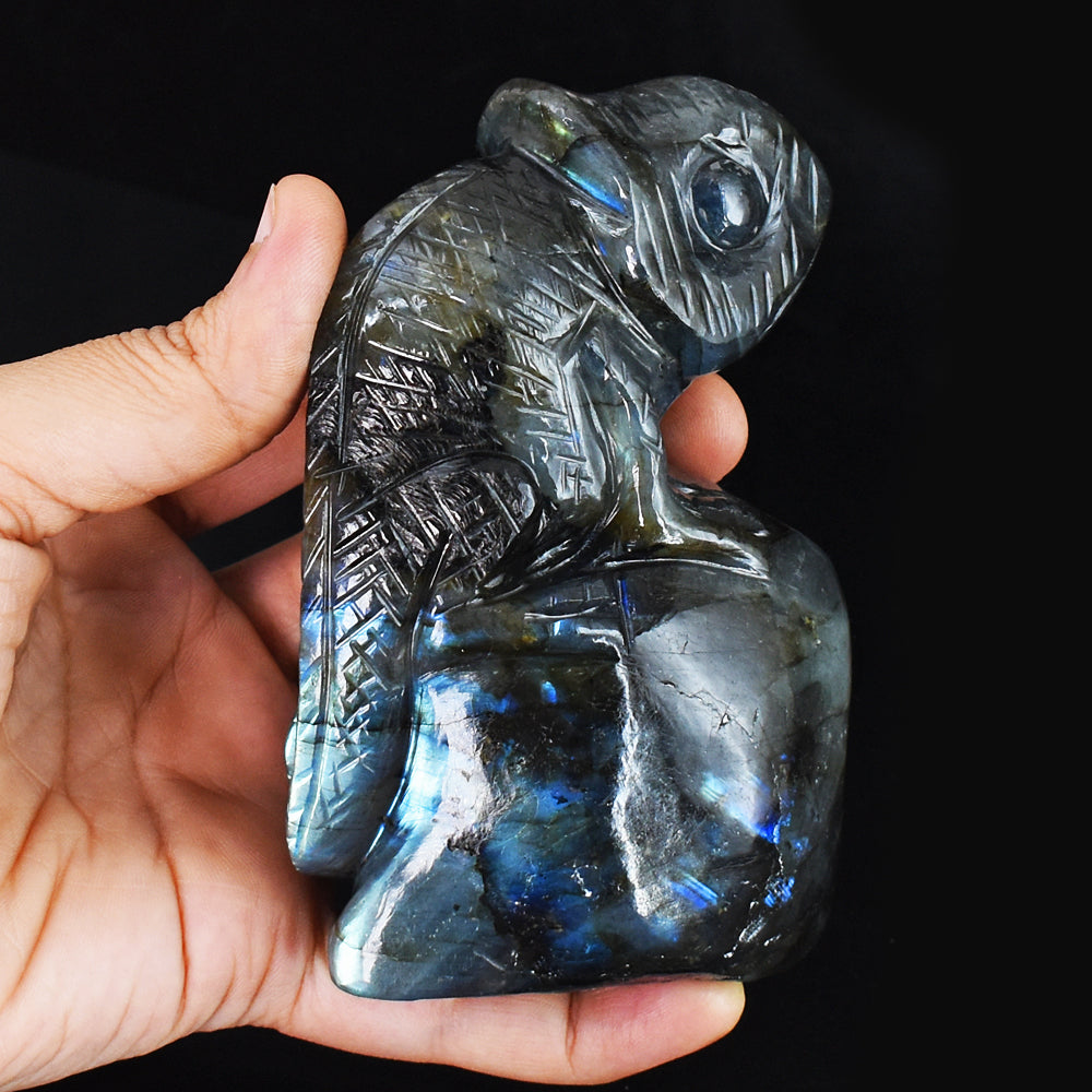 Amazing 2639.00 Cts Genuine Blue Flash Labradorite Hand Carved Crystal Gemstone Chameleon Carving