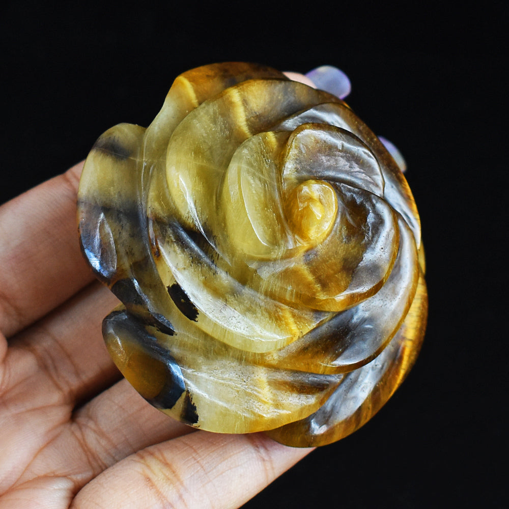 Craftsmen  606.00  Carats Genuine  Golden Tiger Eye  Hand Carved  Rose  Gemstone  Carving
