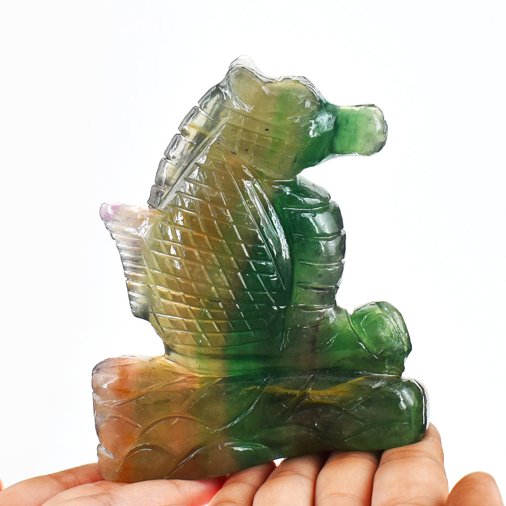 Exclusive 3012.00 Cts  Genuine  Multicolor Fluorite Hand Carved  Gemstone Carving Seahorse