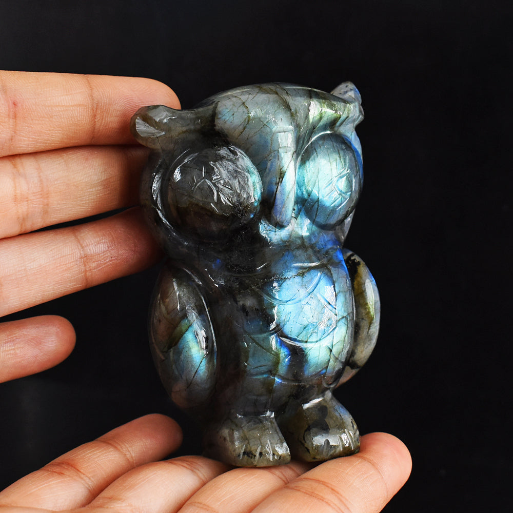 1462.00 Cts Genuine Amazing Flash Labradorite  Hand Carved Crystal Gemstone Owl Carving