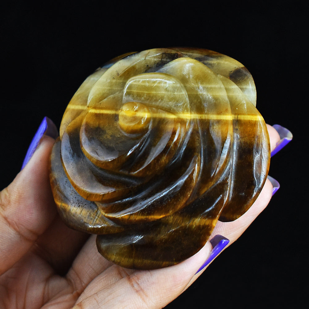 Craftsmen  606.00  Carats Genuine  Golden Tiger Eye  Hand Carved  Rose  Gemstone  Carving