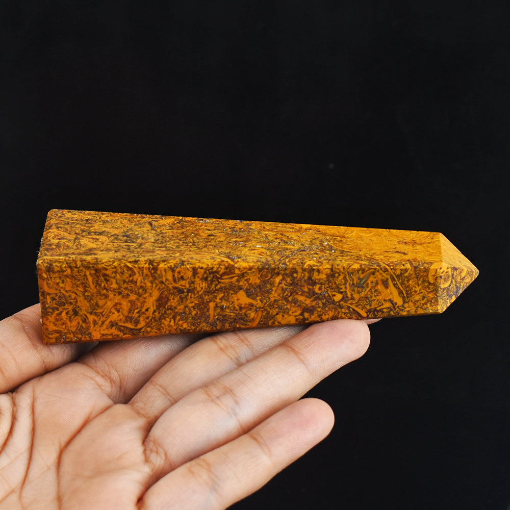 Beautiful  646.00 Cts Genuine Golden Art Jasper Hand Carved Healing Crystal Tower Gemstone Carving