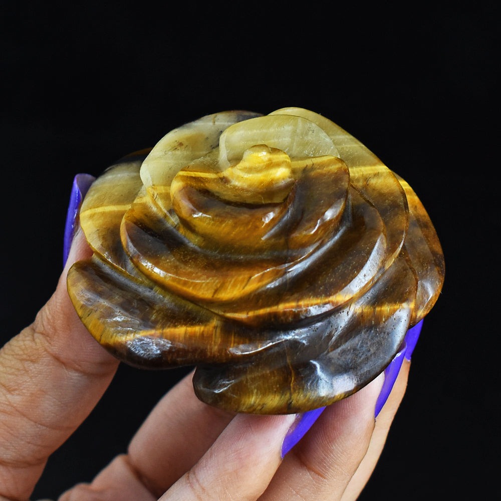 Craftsmen  606.00  Carats Genuine  Golden Tiger Eye  Hand Carved  Rose  Gemstone  Carving