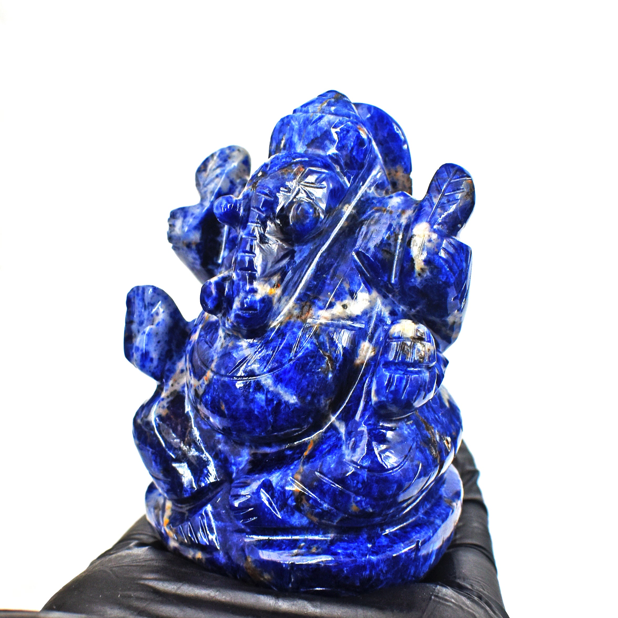 Exclusive 1014.00 Cts Genuine Blue Sodalite Divine Hand Carved Crystal Lord Ganesha Carving Gemstone