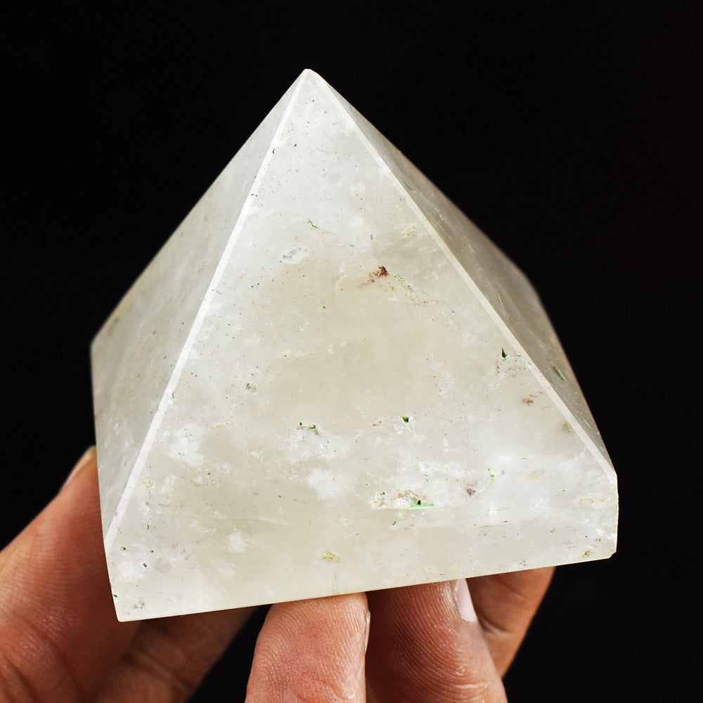 652.00 Carats  Genuine White Quartz  Hand Carved  Healing  Crystal Pyramid Gemstone Carving