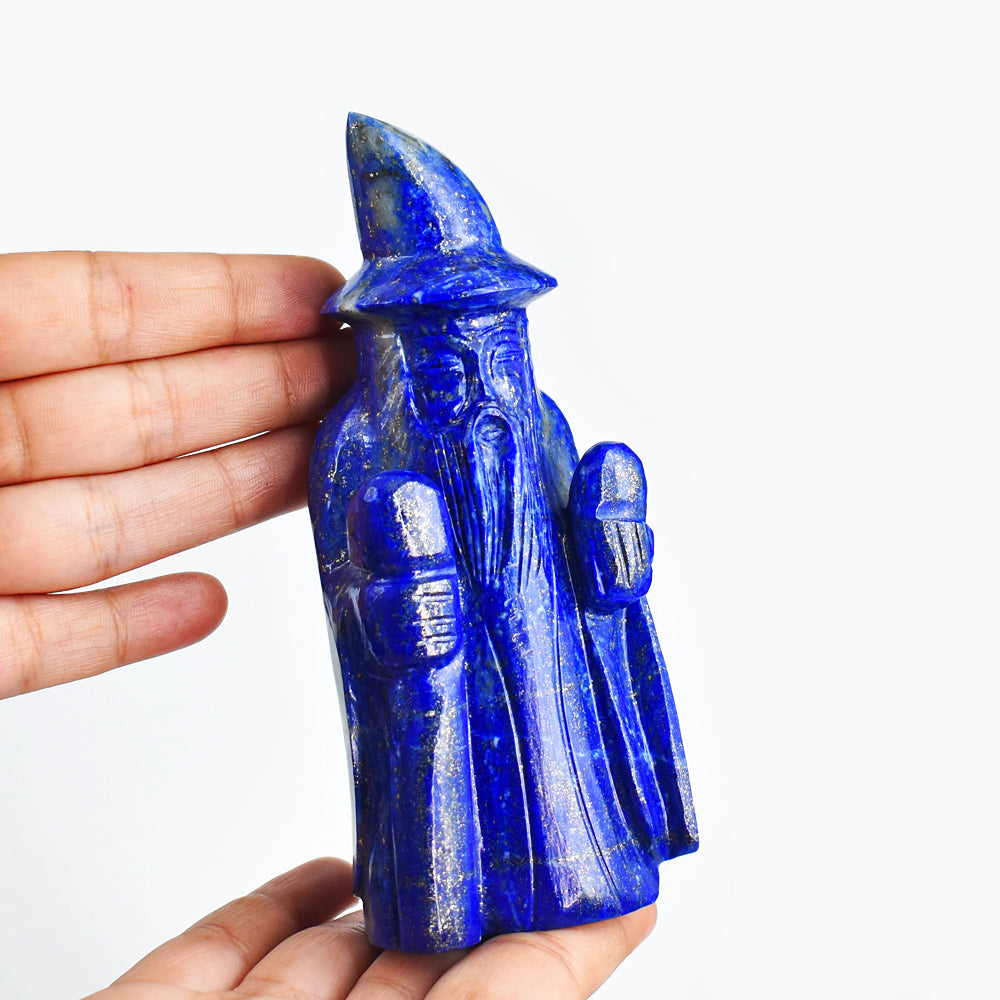 Exclusive 2621.00 Carats Genuine Lapis Lazuli Hand Carved Crystal Gemstone Wizard Carving