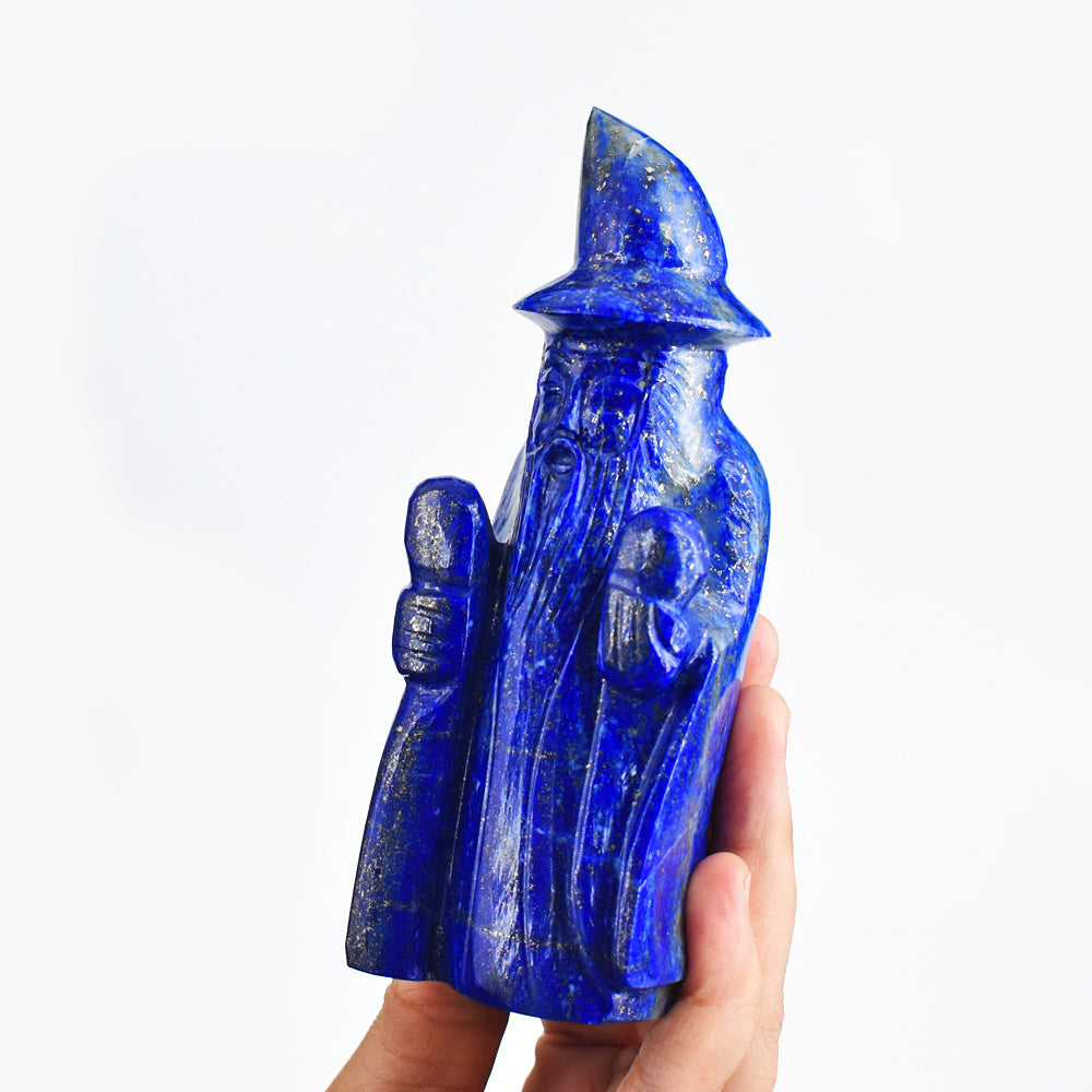 Exclusive 2621.00 Carats Genuine Lapis Lazuli Hand Carved Crystal Gemstone Wizard Carving