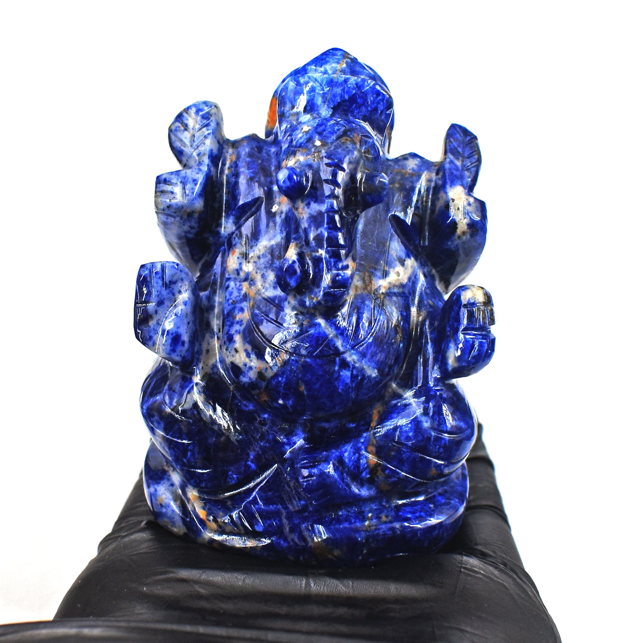 Exclusive 1014.00 Cts Genuine Blue Sodalite Divine Hand Carved Crystal Lord Ganesha Carving Gemstone