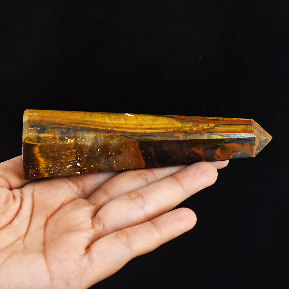 699.00 Carats Genuine Natural  Golden Tiger Eye Hand  Carved  Healing Tower  Gemstone Carving