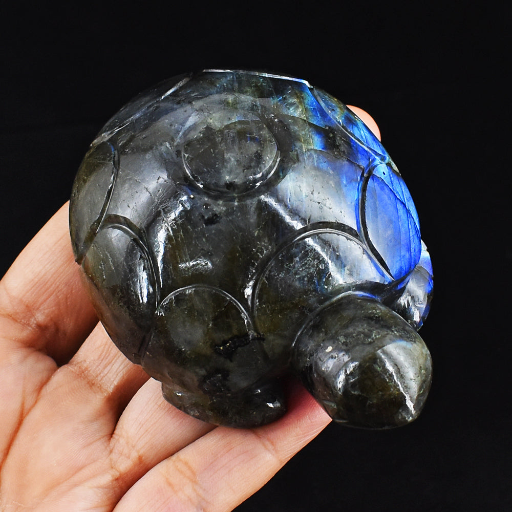 Craftsmen 1186.00 Cts  Genuine  Blue Flash Labradorite Hand Carved Crystal Turtle Carving