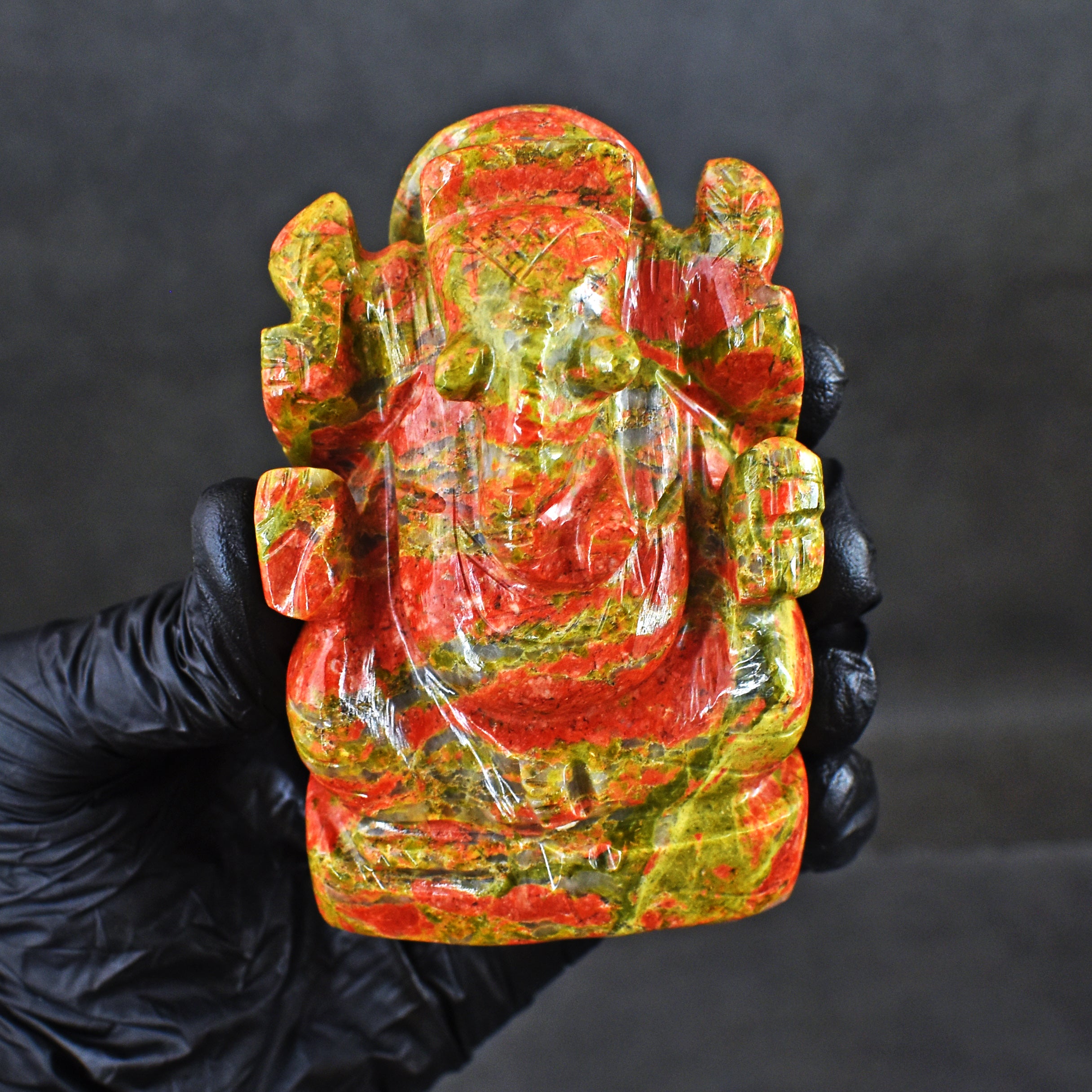 Natural 1491.00 Carats Blood Green Unakite Divine Hand Carved Genuine Crystal Gemstone Carving Lord Ganesha