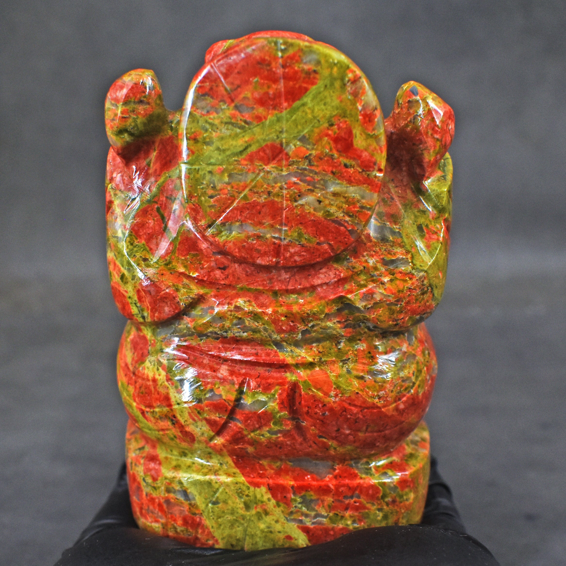 Natural 1491.00 Carats Blood Green Unakite Divine Hand Carved Genuine Crystal Gemstone Carving Lord Ganesha