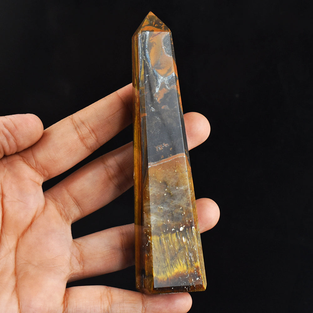 699.00 Carats Genuine Natural  Golden Tiger Eye Hand  Carved  Healing Tower  Gemstone Carving